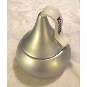 Hershey's Kisses Silver Ceramic Candy Dish Bowl With Lid *tiny chip* 6.5" tall